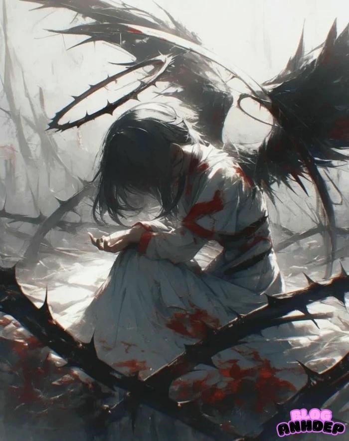 avatar anime nữ buồn màu đen