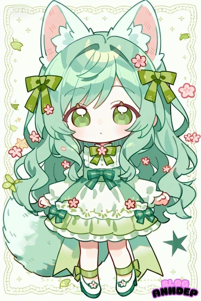 chibi girl xanh lá