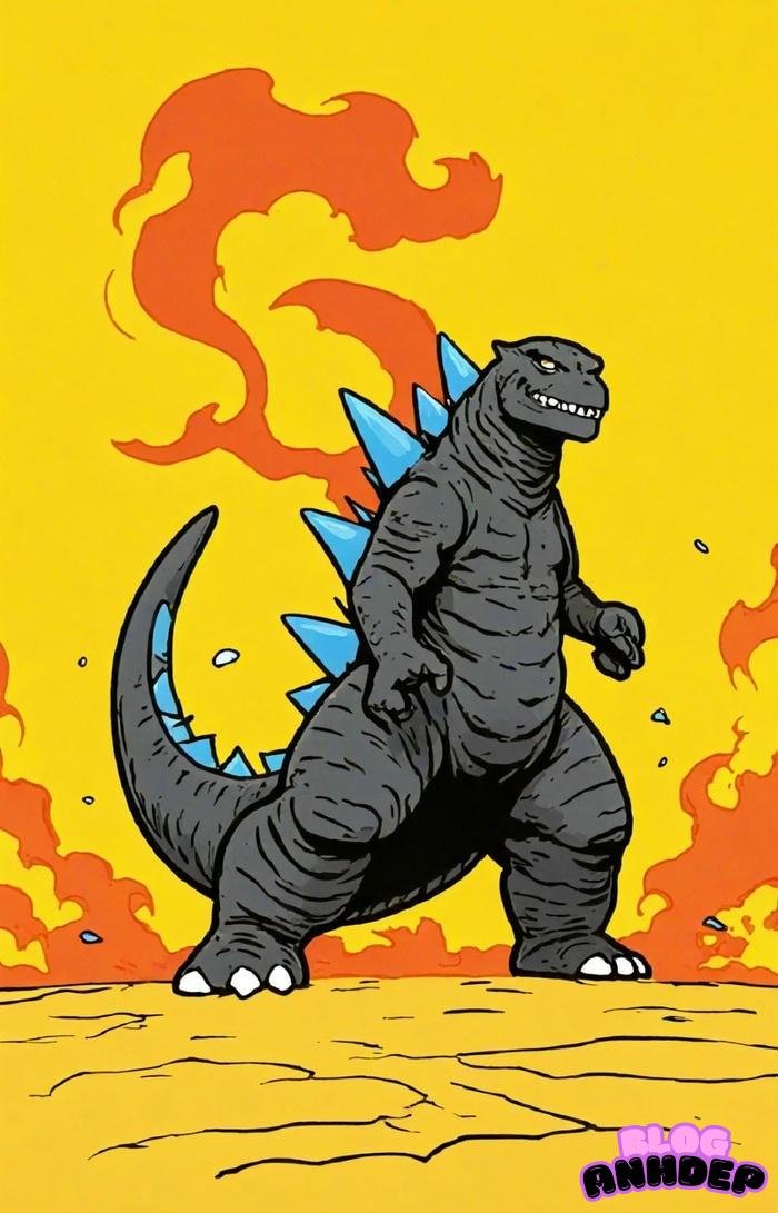 chibi godzilla bốc lửa