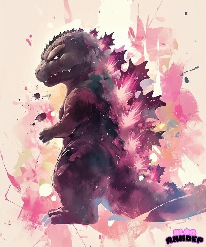 chibi godzilla màu hồng