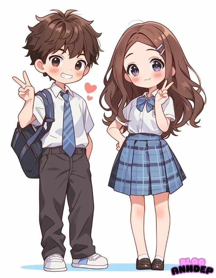 chibi học sinh 2 bạn