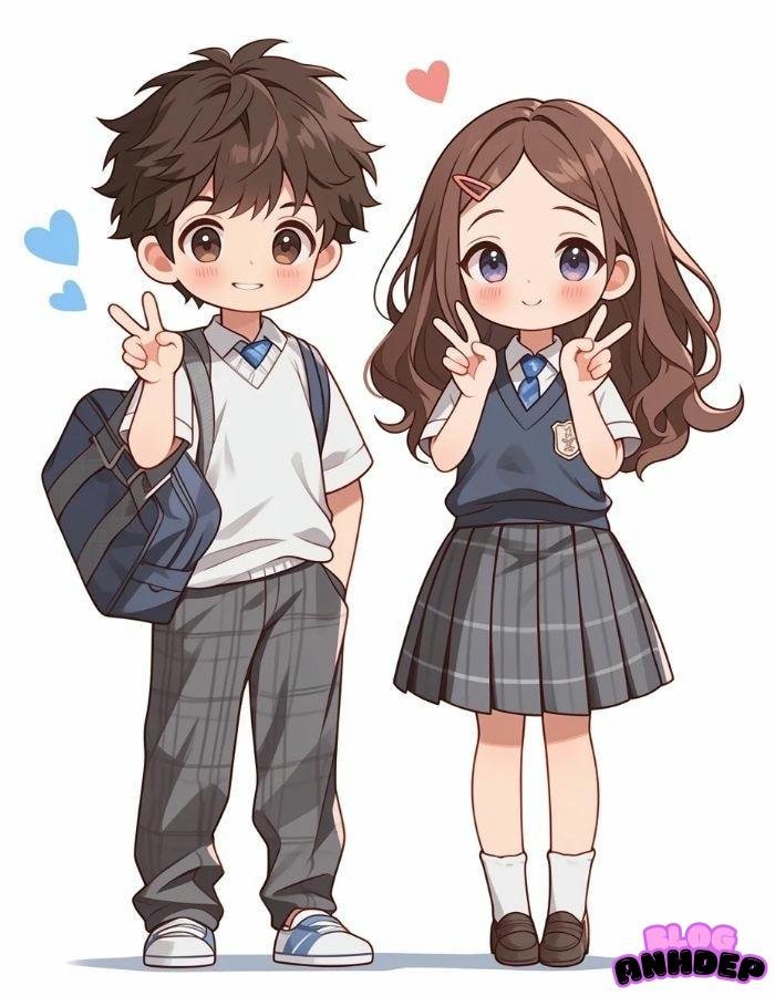 chibi học sinh đôi