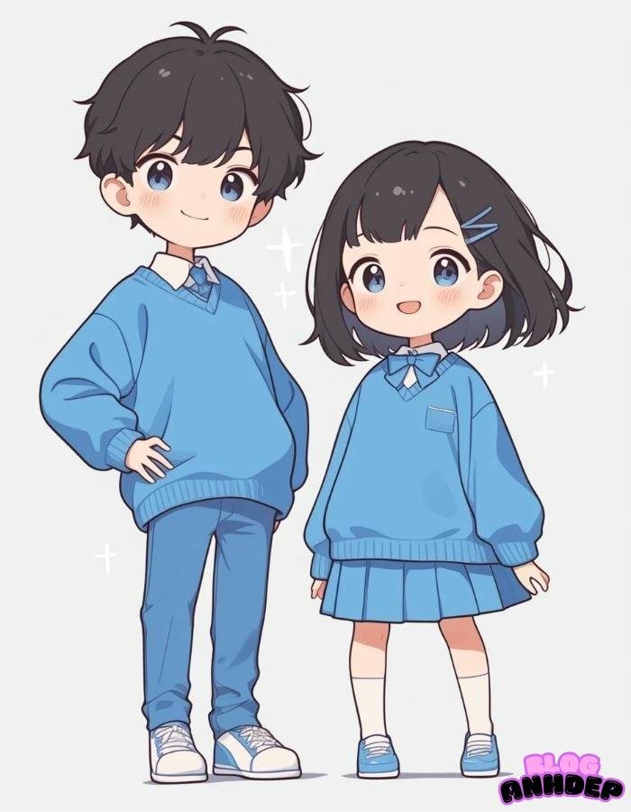 chibi học sinh màu đông