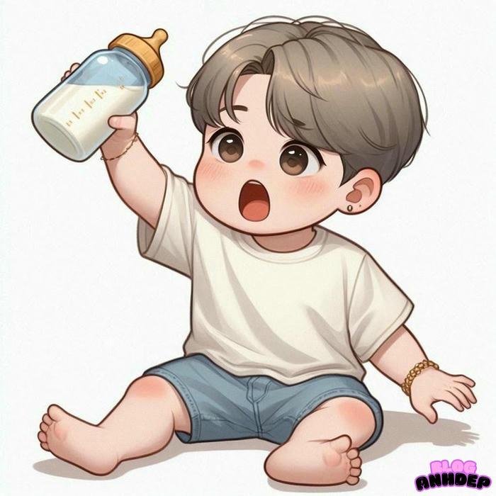 chibi nam cầm hộp sữa