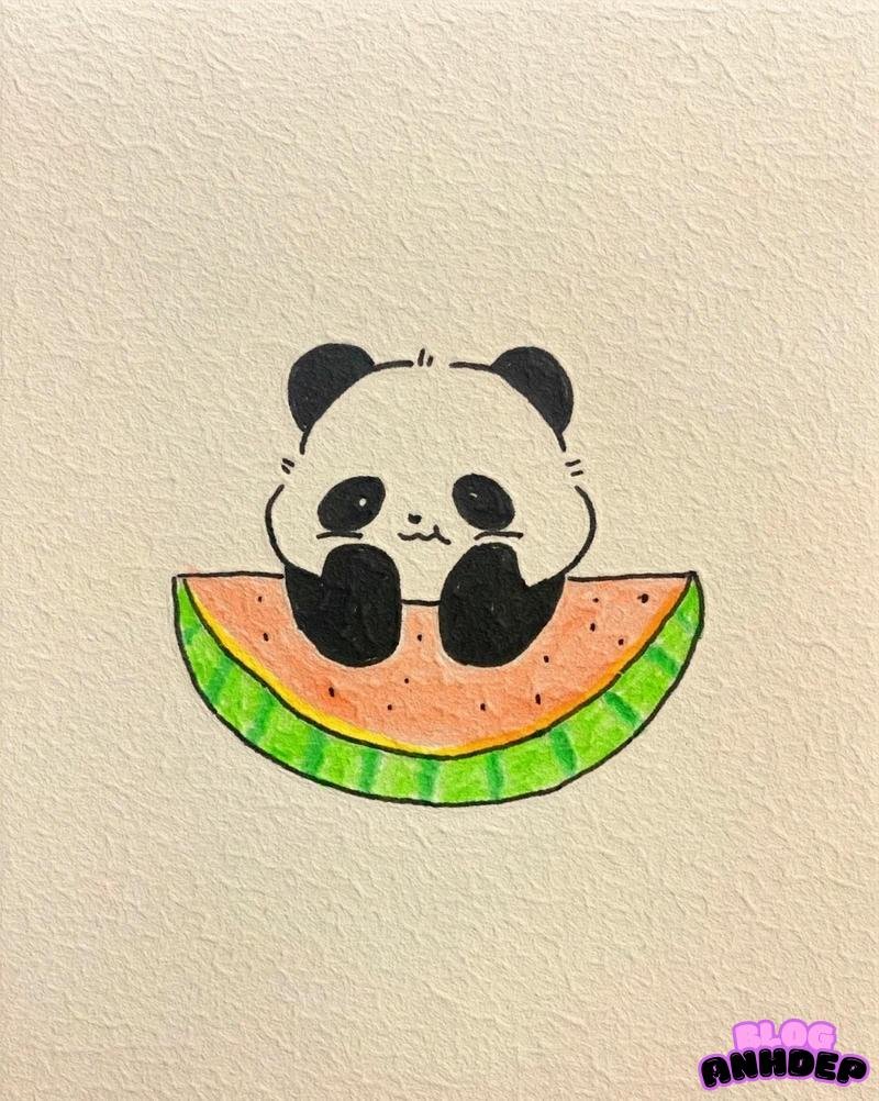 chibi panda ăn dưa