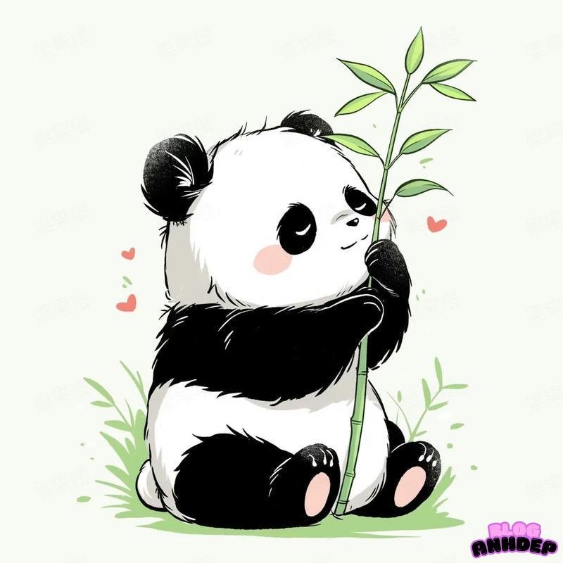 chibi panda ăn trúc