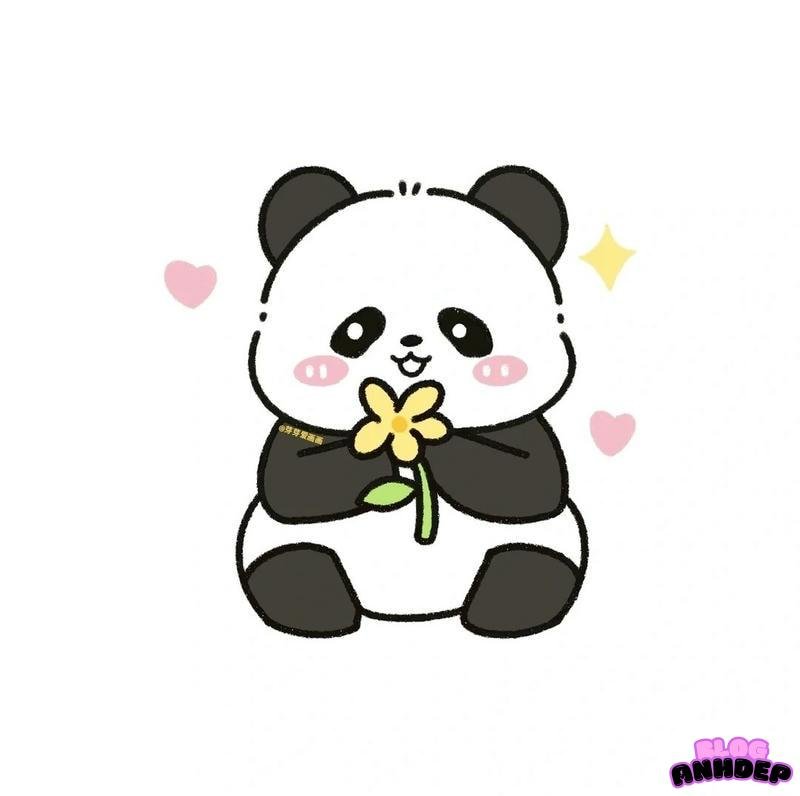 chibi panda cầm hoa bé