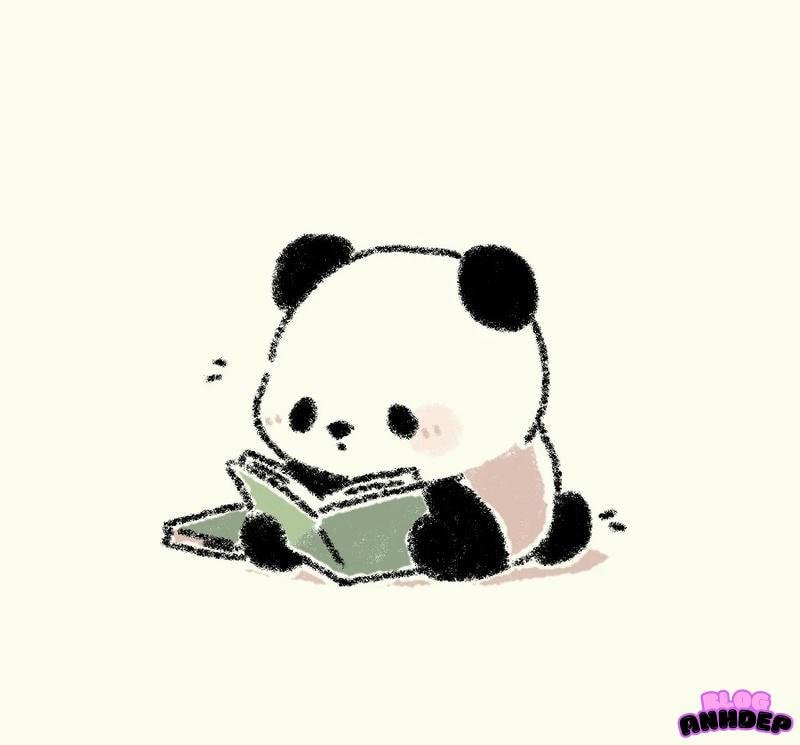 chibi panda đọc sách