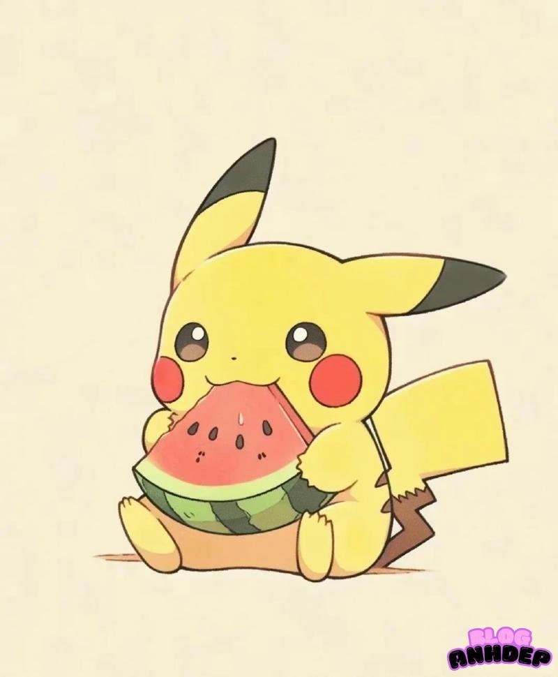 chibi pikachu ăn dưa hấu