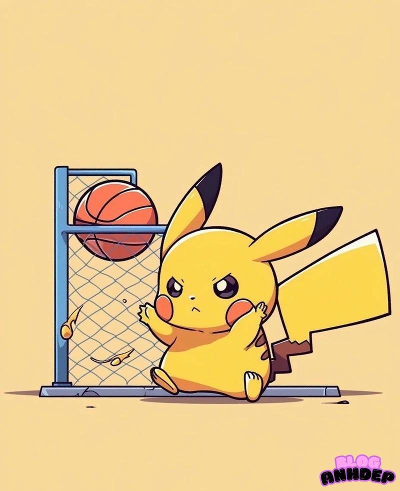 chibi pikachu chơi bóng rổ