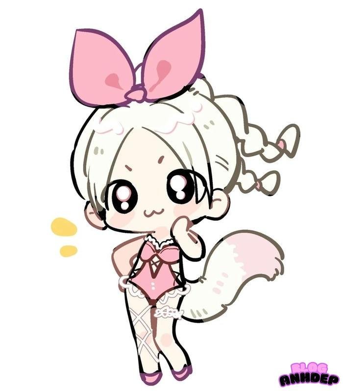 chibi trắng đeo nơ