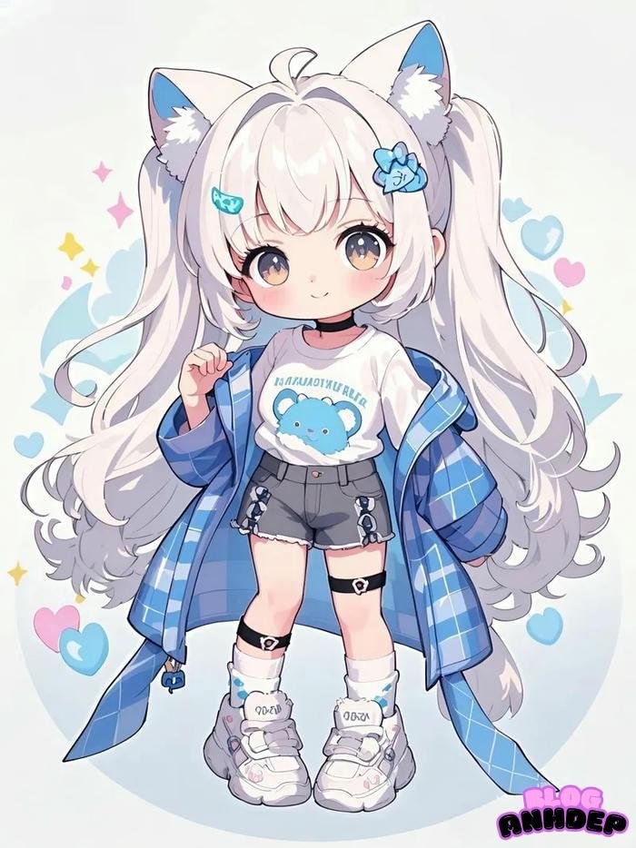 chibi trắng mặc áo dài