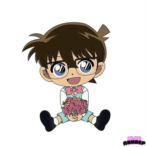conan chibi cầm hoa