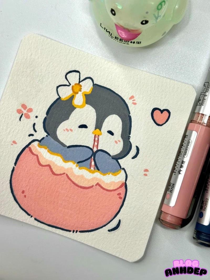 vẽ chim cánh cụt chibi